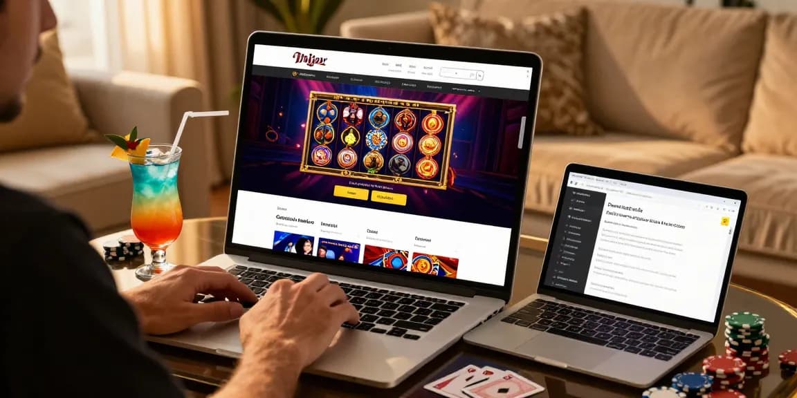Interface du casino en ligne français montrant des jeux de machines à sous et de tables avec une ambiance élégante.