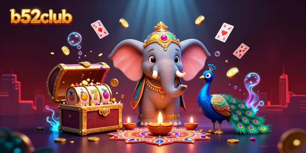 Experience thrilling gameplay at b52club with animated 3D characters and vibrant casino elements.