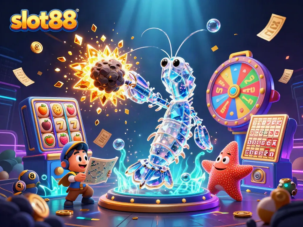Experience the excitement of slot88 as a galactic samurai mantis shrimp battles an asteroid showering golden gems.